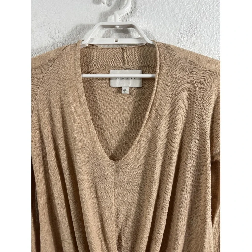 Brochu Walker Sweater Womens Small‎ Beige Linen Cotton Wrap V Neck Twist Front